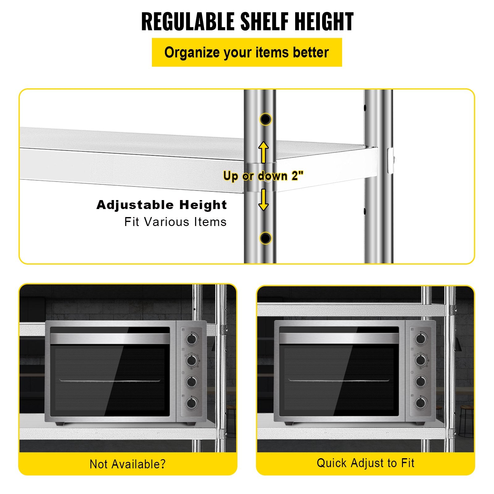 Stainless Steel Shelving 46.8x18.5 Inch 4 Tier Adjustable Shelf Storage Unit Stainless Steel Heavy Duty Shelving For Kitchen Commercial Office Garage Storage 330lb Per Shelf