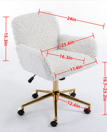 A&A Furniture Office Chair,Artificial Rabbit Hair Home Office Chair With Golden Metal Base,Adjustable Desk Chair Swivel Office Chair,Vanity Chair Beige