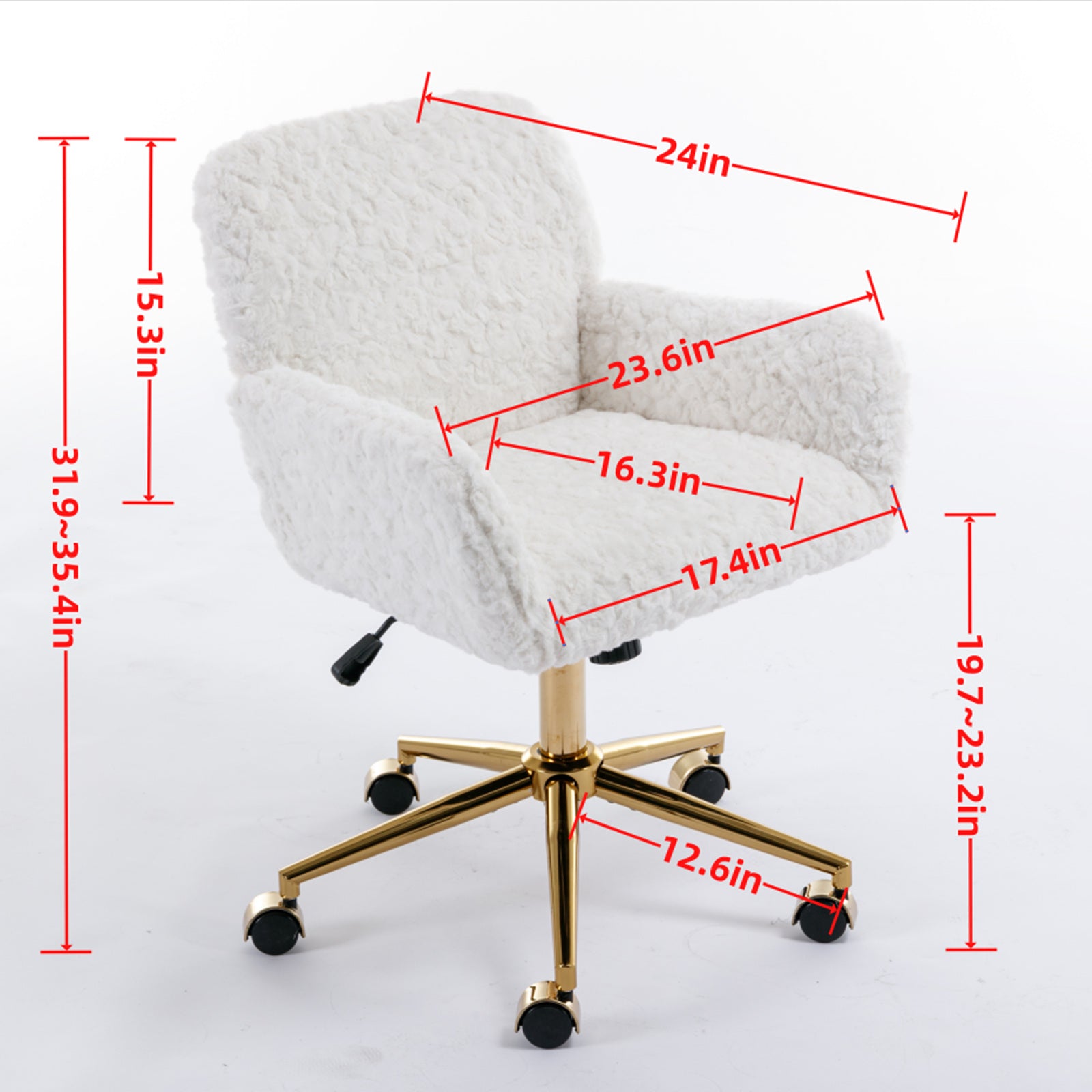 A&A Furniture Office Chair,Artificial Rabbit Hair Home Office Chair With Golden Metal Base,Adjustable Desk Chair Swivel Office Chair,Vanity Chair Beige