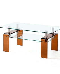 Tempered Glass Coffee Table, Modern Glass Coffee Table For Living Room, 2-Tier Storage Center Coffee Table With Brown Legs