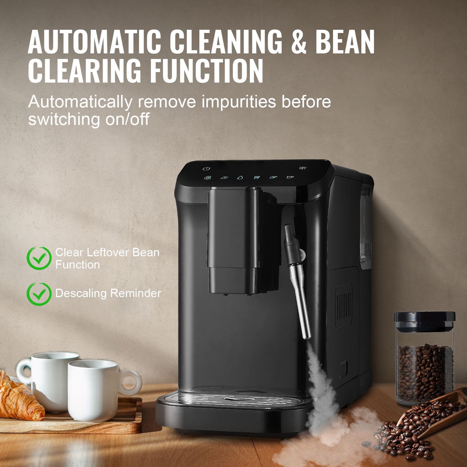 Automatic Espresso Machine 20Bar W/ Frother Steam Wand & 15 Grinding Level