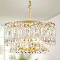 Flower Crystal Chandelier for Dining Room, Living Room, Kitchen, Bedroom, 6-Light Floral Light Fixture, D18*H16~41Inch (Adjustable Height), K9 Crystal & Gold Finish