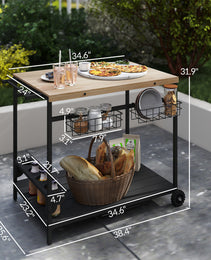Outdoor Bar Cart Patio Serving Cart with Wine Holders Natural