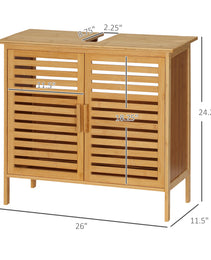 Freestanding Bathroom Sink Cabinet, Bamboo Under Sink Cabinet Cupboard Organizer with 2 Slatted Doors, Natural