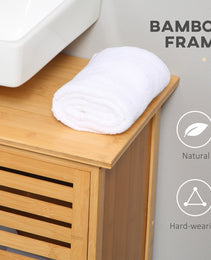 Freestanding Bathroom Sink Cabinet, Bamboo Under Sink Cabinet Cupboard Organizer with 2 Slatted Doors, Natural