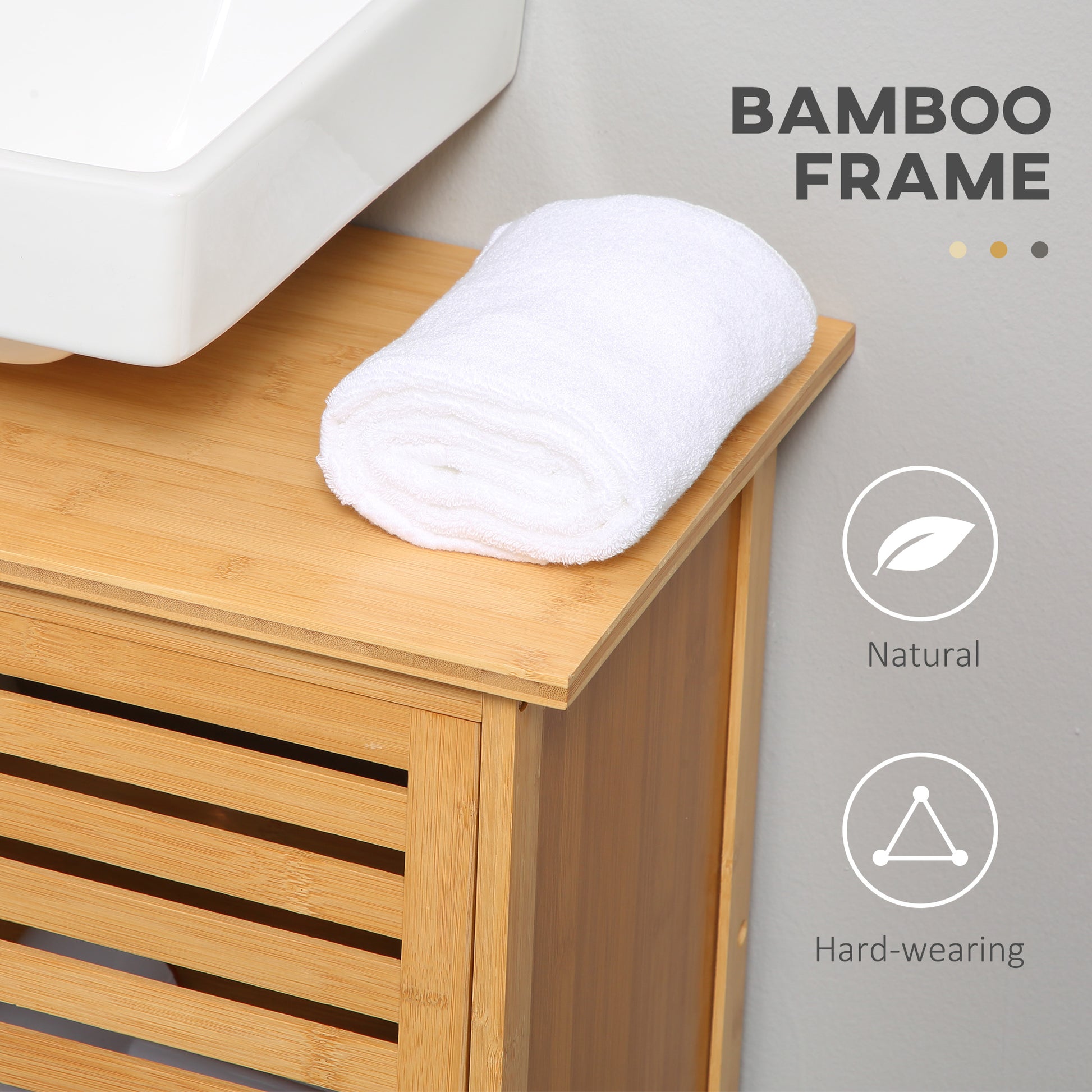 Freestanding Bathroom Sink Cabinet, Bamboo Under Sink Cabinet Cupboard Organizer with 2 Slatted Doors, Natural