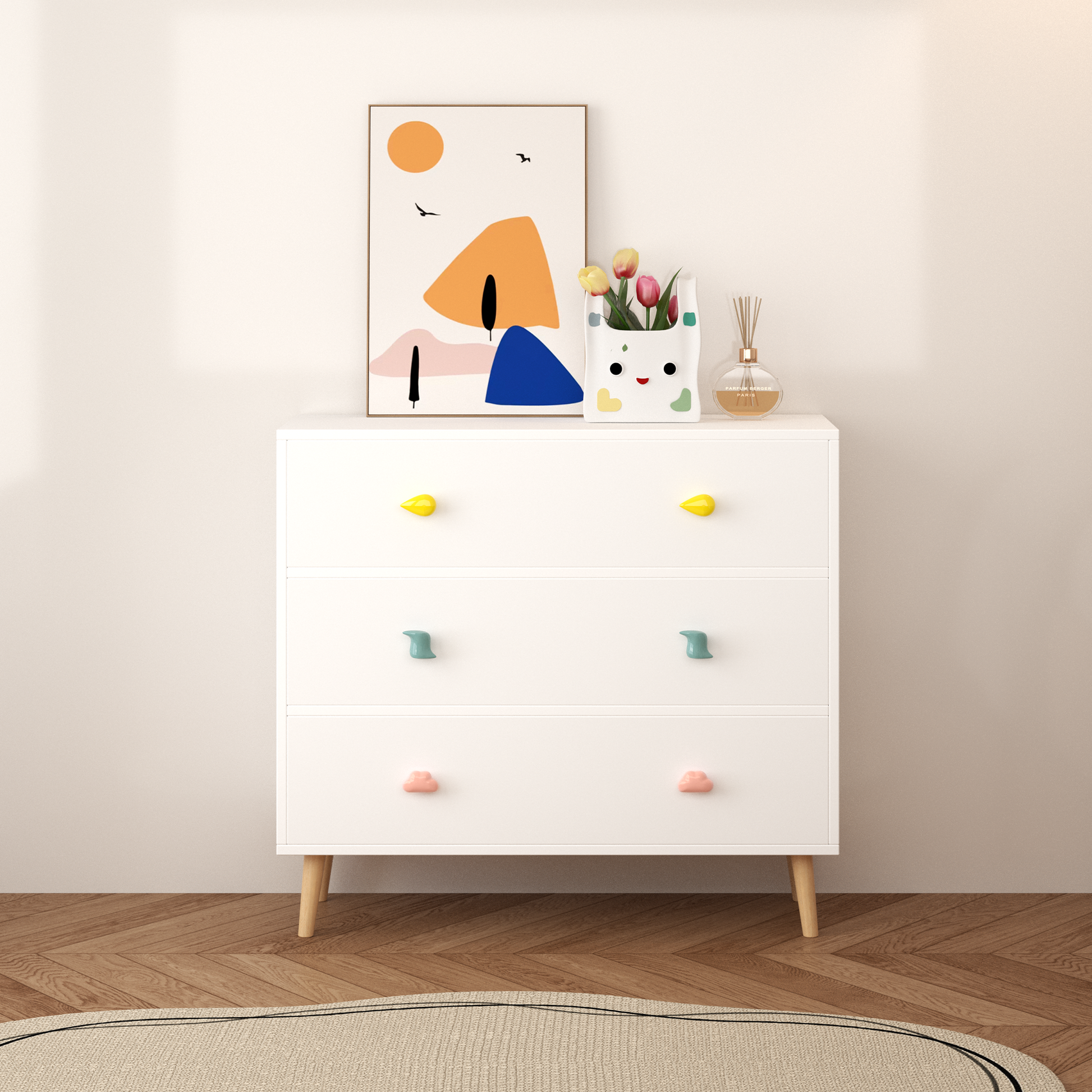 Kids 3 Drawer Dresser, Baby Nightstand For Bedroom, Storage Cabinet For Toddler Child For Living Room, Toddler Room, Nursery, Closet, Apartment White