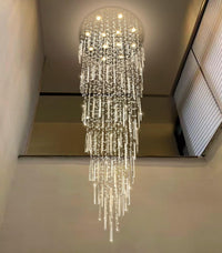 D40'' X H120'' Crystal Chandelier High Ceiling Chandeliers for Entryway Large Raindrop Chandeliers LED Dimmable Flush Mount Light Fixtures for Staircaes Foyer Hallway Living Room Bulbs Included Gold
