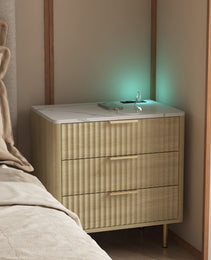 Nightstand With Charging Station, Smart Nightstand With Night Light, Modern Night Stand With Storage Cabinet For Bedroom, Wood