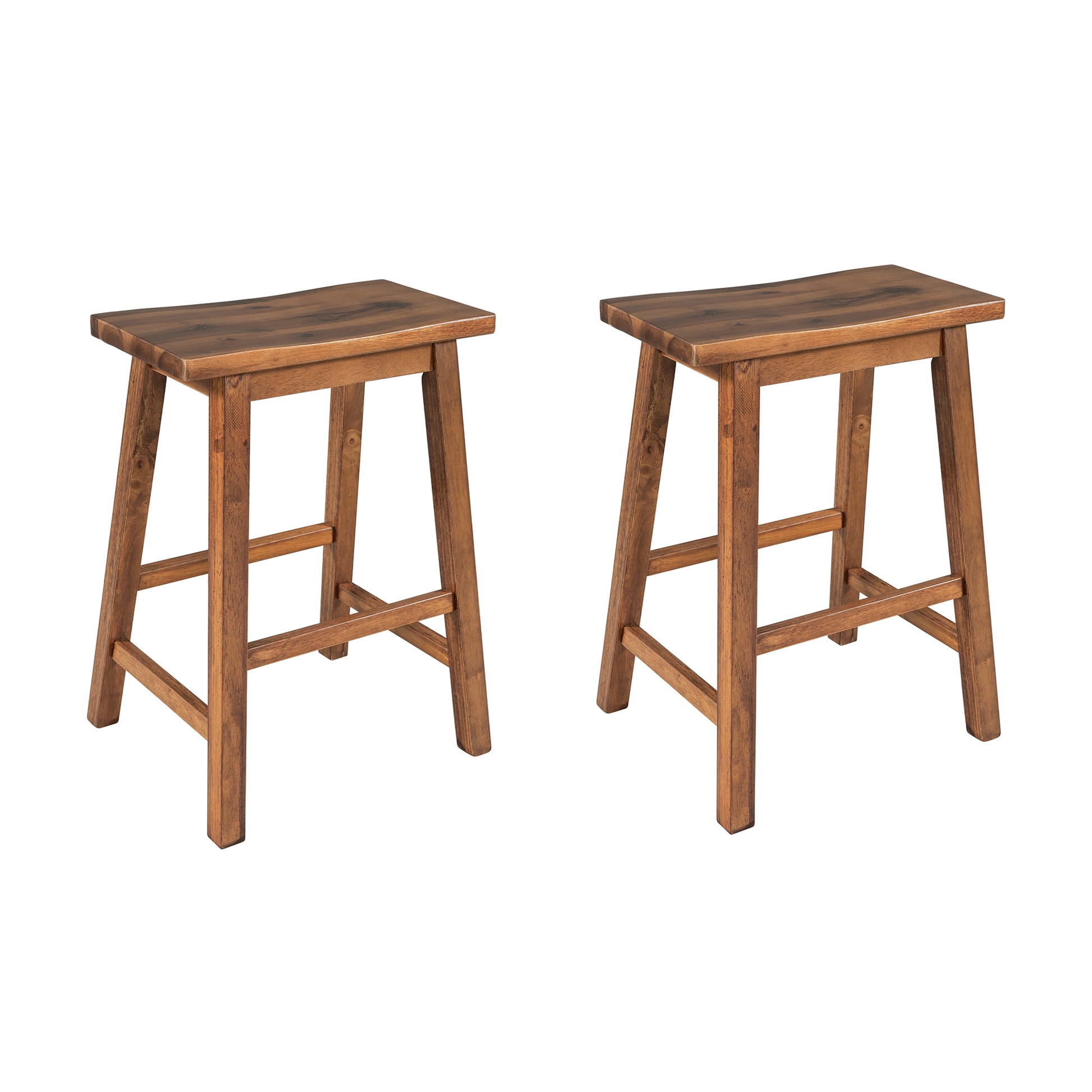 TOPMAx Farmhouse Rustic 2- Piece Counter Height Wood Kitchen Dining Stools For Small Places  Walnut