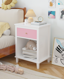 26.77''H Wooden Nightstand With One Drawer One Shelf For Kids, Adults, Pink Golden Handle