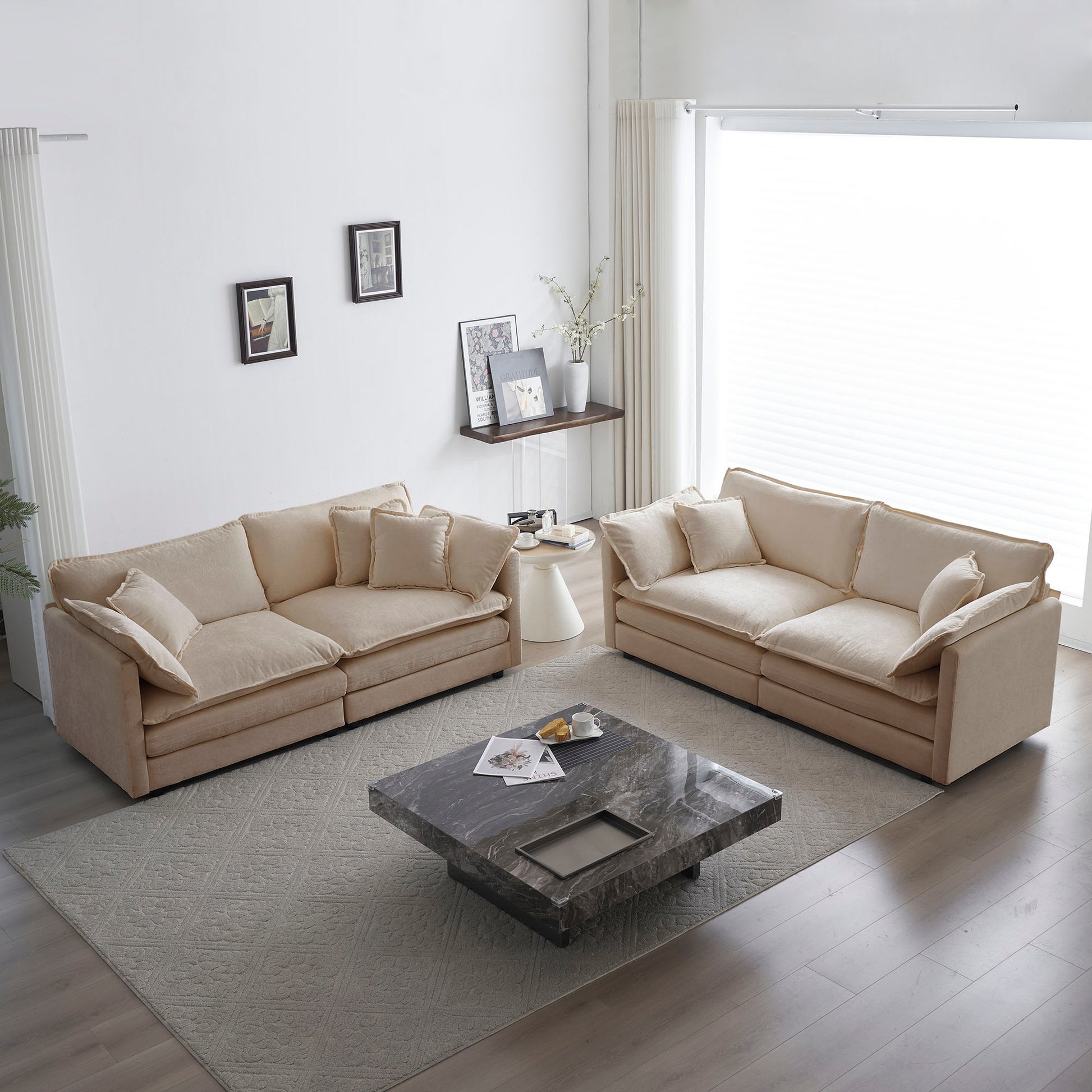 2 - Piece Living Room Set , 2 Pieces Upholstered Loveseat And Couch For Home Office Lounge,  Sofa Set Of 2, 2-Piece 2-2 Seat Couch Set For Living Room ,Beige Chenille