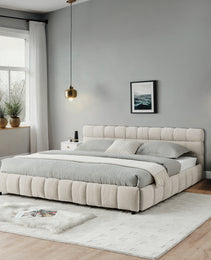 California King Size Upholstered Bed ,comfortable Upholstered Bed Frame, Chenille Fabric, With Headboard And Solid Bed Frame. With Drawer For Storage.-Beige 90.5x80.5x31