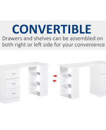47" Modern Home Office Computer Desk Bookcase Combo Writing Table Workstation with 3 Drawer and Storage Shelf - White