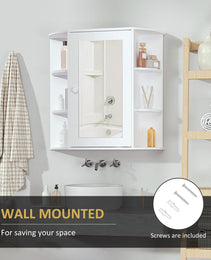 Bathroom Medicine Cabinet with Mirror, Bathroom Mirror Cabinet, Wall Mount Mirror Medicine Cabinet with Multiple Storage Shelves, White