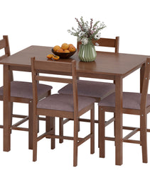 5-Piece Solid Wood Dining Table Set for 4, Farmhouse Kitchen Table with Upholstered Chairs for Dining Room, Light Brown