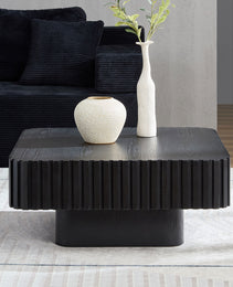 Modern 35.43 Inch Handcraft Drum Coffee Table Square Coffee Table For Living Room,Small Wooden Coffee Table With Sturdy MDF Pedesta,Black Color