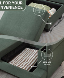 86'' L Shaped Couch With Armrest Organizer,3 Seats Sofas With Movable Ottoman,Comfy Sectional Sofa With Thick Cushion,Linen Sectional Couches For Living Room,Bedroom,Apartment,Dark Green