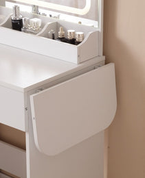 Vanity Desk With Lighted Mirror & Power Outlet, Makeup Vanity Desk With Drawers And Large Storage Cabinet For Bedroom, 3 Lighting Modes Adjustable Brightness, Storage Stool, White - CJDS