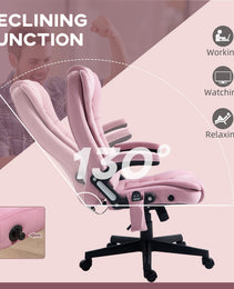 6 Point Executive Office Chair with Heat, Velvet High Back Vibrating Massage Office Chair, Pink
