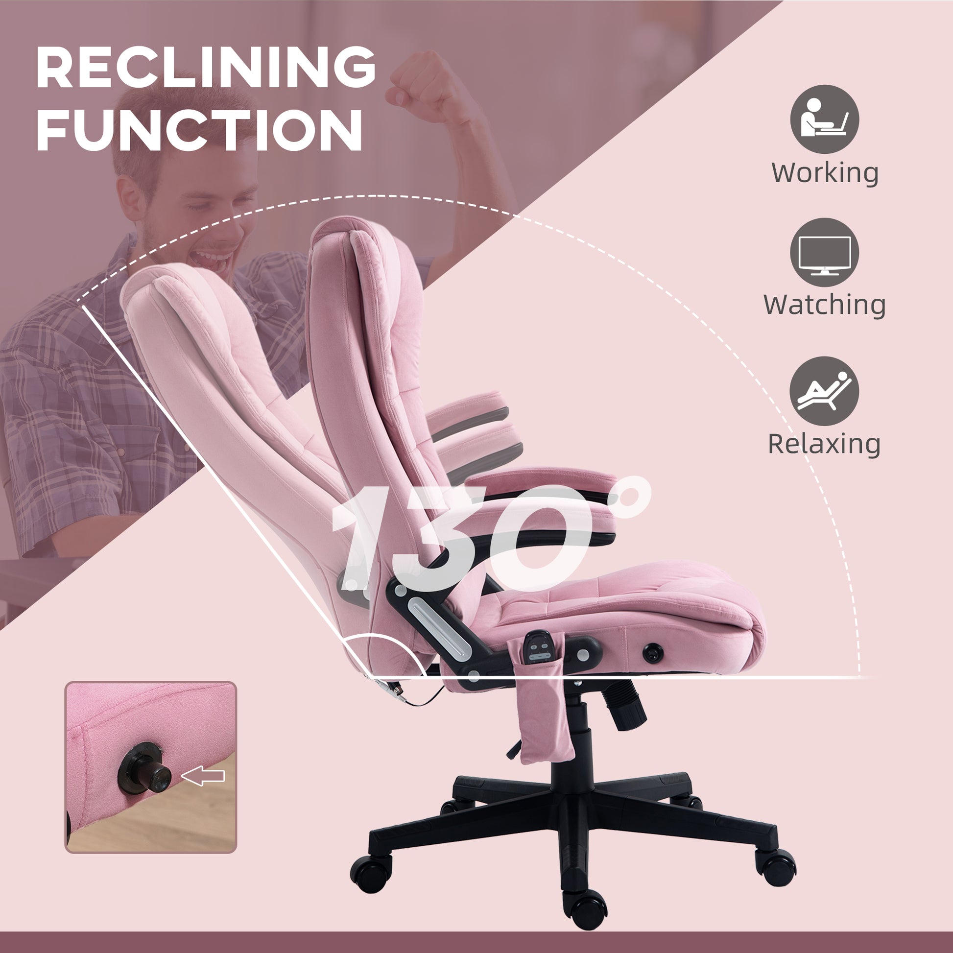 6 Point Executive Office Chair with Heat, Velvet High Back Vibrating Massage Office Chair, Pink