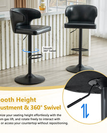 Modern Rotating Adjustable Bar Chair, Oil Wax Belt Backrest Swivel Chair, Suitable For Kitchen Bar Counter And Dining Room, Adjustable Height, Capable Of Bearing 300 Pounds  Black -2 Pieces