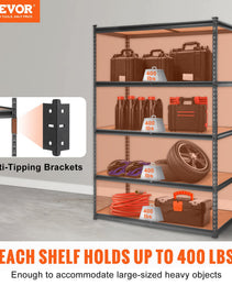 VEVOR Storage Shelving Unit, 5-Tier Adjustable, 2000 Lbs Capacity, Heavy Duty Garage Shelves Metal Organizer Utility Rack, Black, For Kitchen Pantry Basement Bathroom Laundry