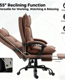 Luxurious Brown Leather Office Recliner Chair With Footrest