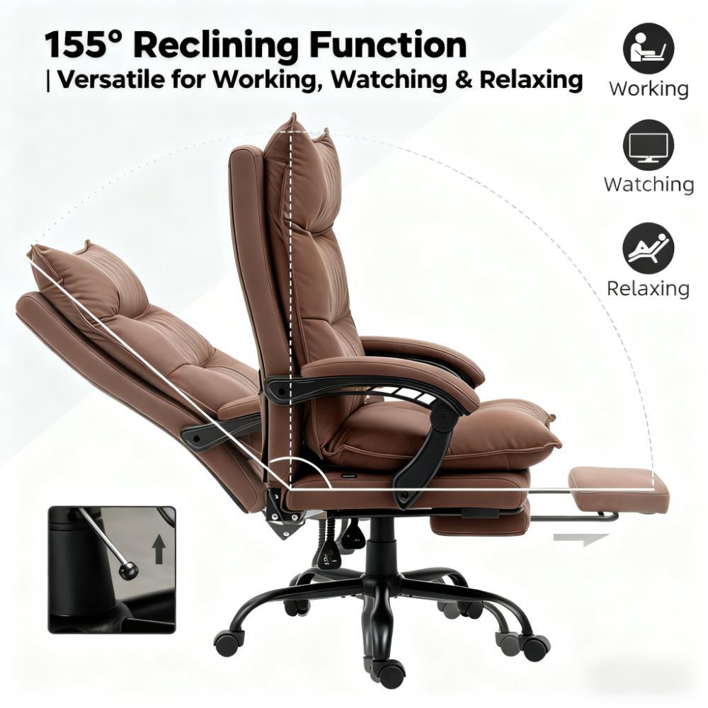 Luxurious Brown Leather Office Recliner Chair With Footrest