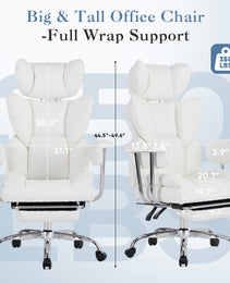 Large-sized High-back Office Chair - 350 Pounds, Anti-scratch PU Leather Executive Office Desk Chair, With Footrest, Reclining Computer Chair