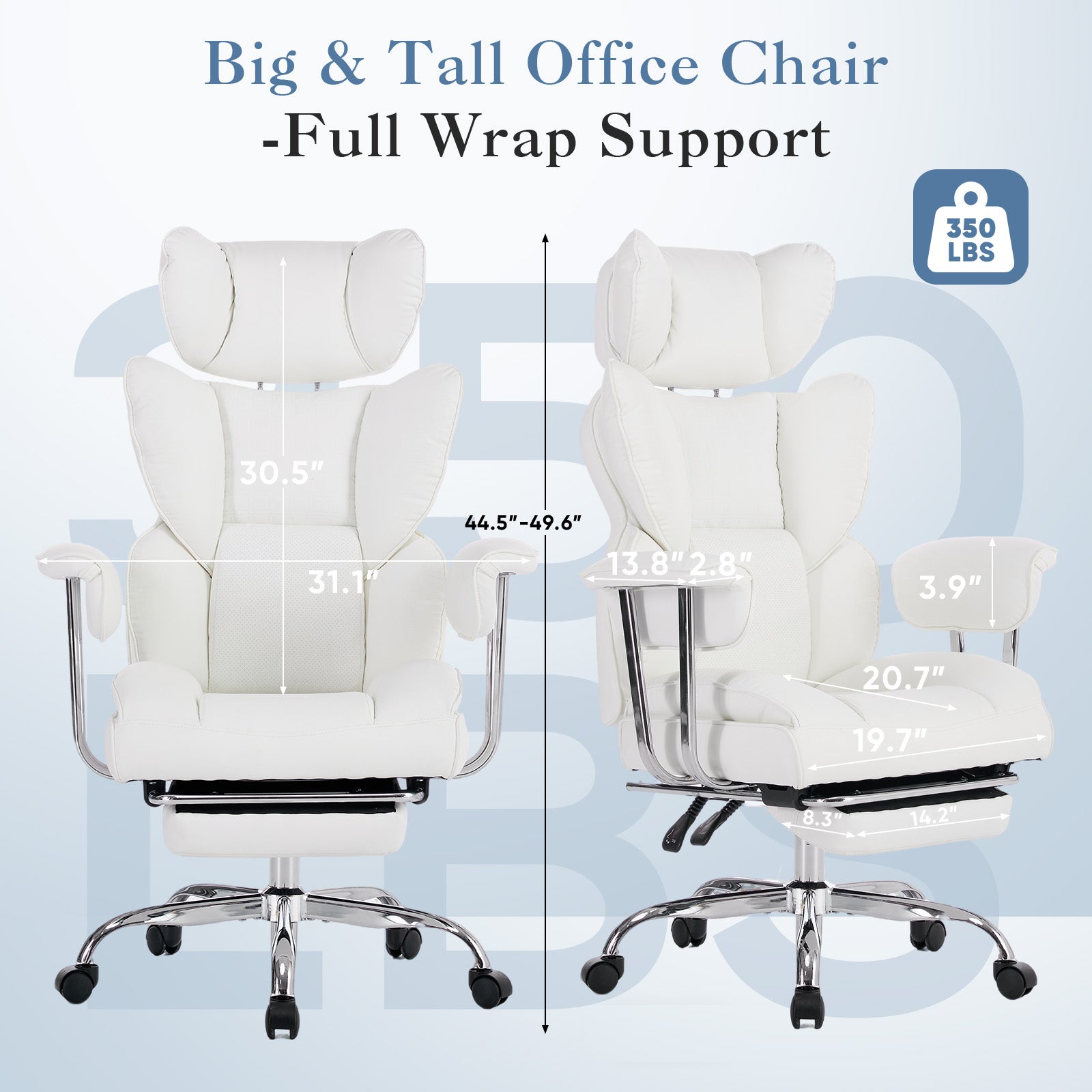Large-sized High-back Office Chair - 350 Pounds, Anti-scratch PU Leather Executive Office Desk Chair, With Footrest, Reclining Computer Chair