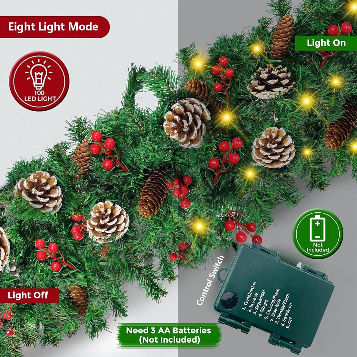 12FT Christmas Garland With Assorted Decor - Build Wreaths Or Lay Flat, Festive Must - Have - CJDS - CC
