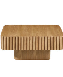 Modern 35.43 Inch Handcraft Drum Coffee Table Square Coffee Table For Living Room,Small Wooden Coffee Table With Sturdy MDF Pedesta,Narual Color