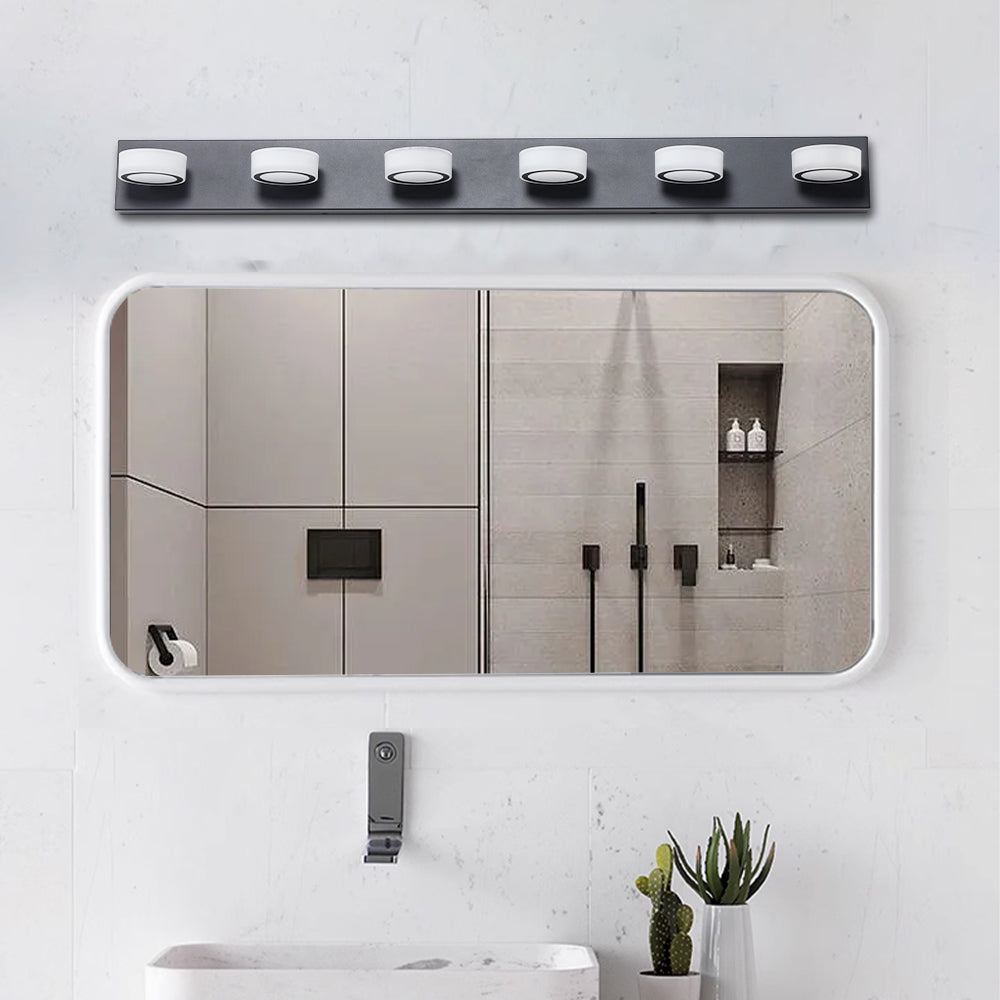 45in  Modern 6-Light LED Vanity Light, Sleek Black Bathroom Wall Light Fixture For Mirror, Shower, And Bathroom Decor