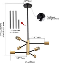 Modern Chandeliers for Dining Room, Black and Gold Chandelier Ceiling Light Fixture 6-Light Sputnik Chandeliers Mid Century Chandeliers for Living Room,Kitchen Island,Bedroom,Foyer