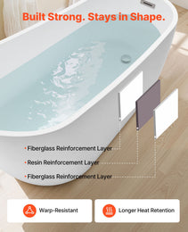 Acrylic Freestanding Bathtub, 67 Inch Contemporary Soaking White Tub With Brushed Nickel Overflow And Drain, Elegant Oval Shape Stand Alone Soaker Bathtub For Modern Bathroom Or Remodel Project