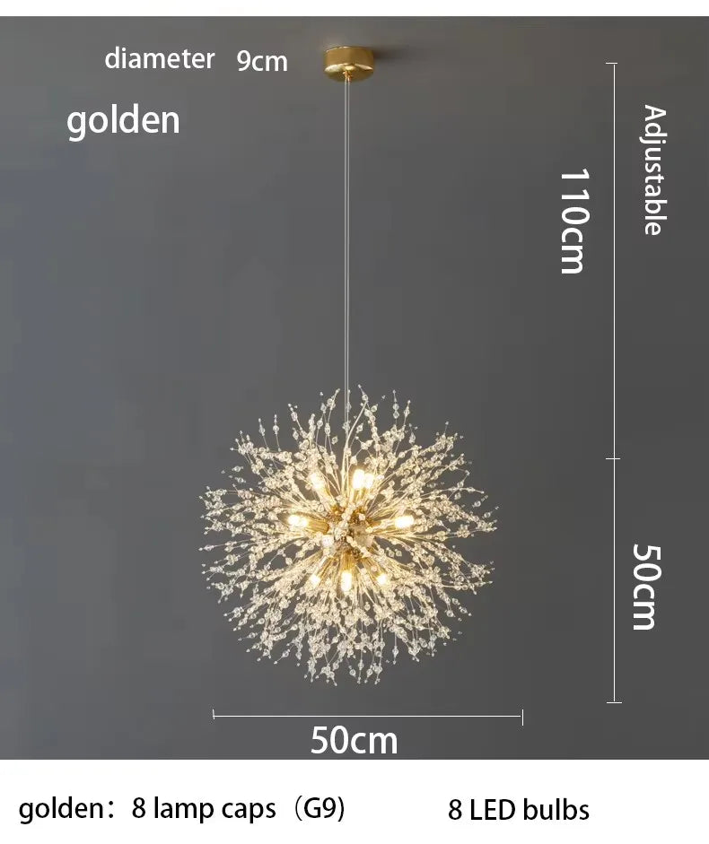Modern Sky Star Fireball Crystal Pendant LED Lighting Dandelion Restaurant, Living Room Pendant, Bar Art Danish Luminaire