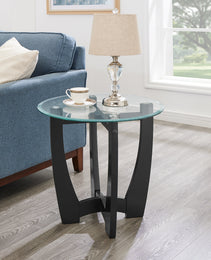 23.5 Inch Round Glass Coffee Table, Black Round Coffee Table Center Table With Glass Top, Small Coffee Table For Living Room, Office And Apartment