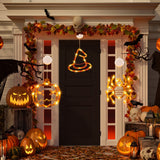 Set Of 3 Pack Halloween Window Light Spider Witch Hat Pumpkin With Orange Light Hanging Halloween Decoration Light With Suction Cup Hanging Holes - CJDS - FC