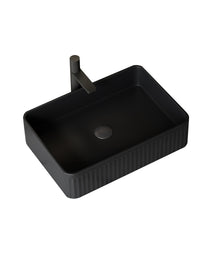 20 Bathroom Sink, Rectangular Striped Vessel Ceramic Basin Without Faucet, NO Cabinet, Black