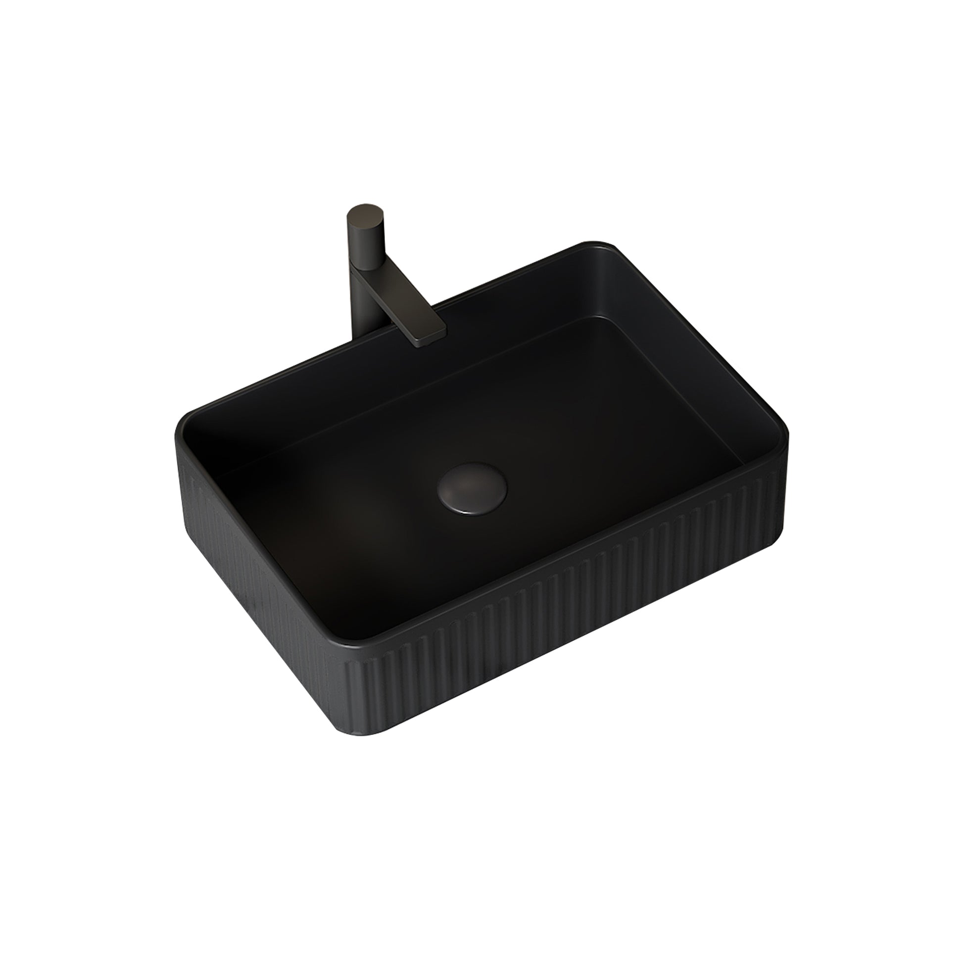 20 Bathroom Sink, Rectangular Striped Vessel Ceramic Basin Without Faucet, NO Cabinet, Black