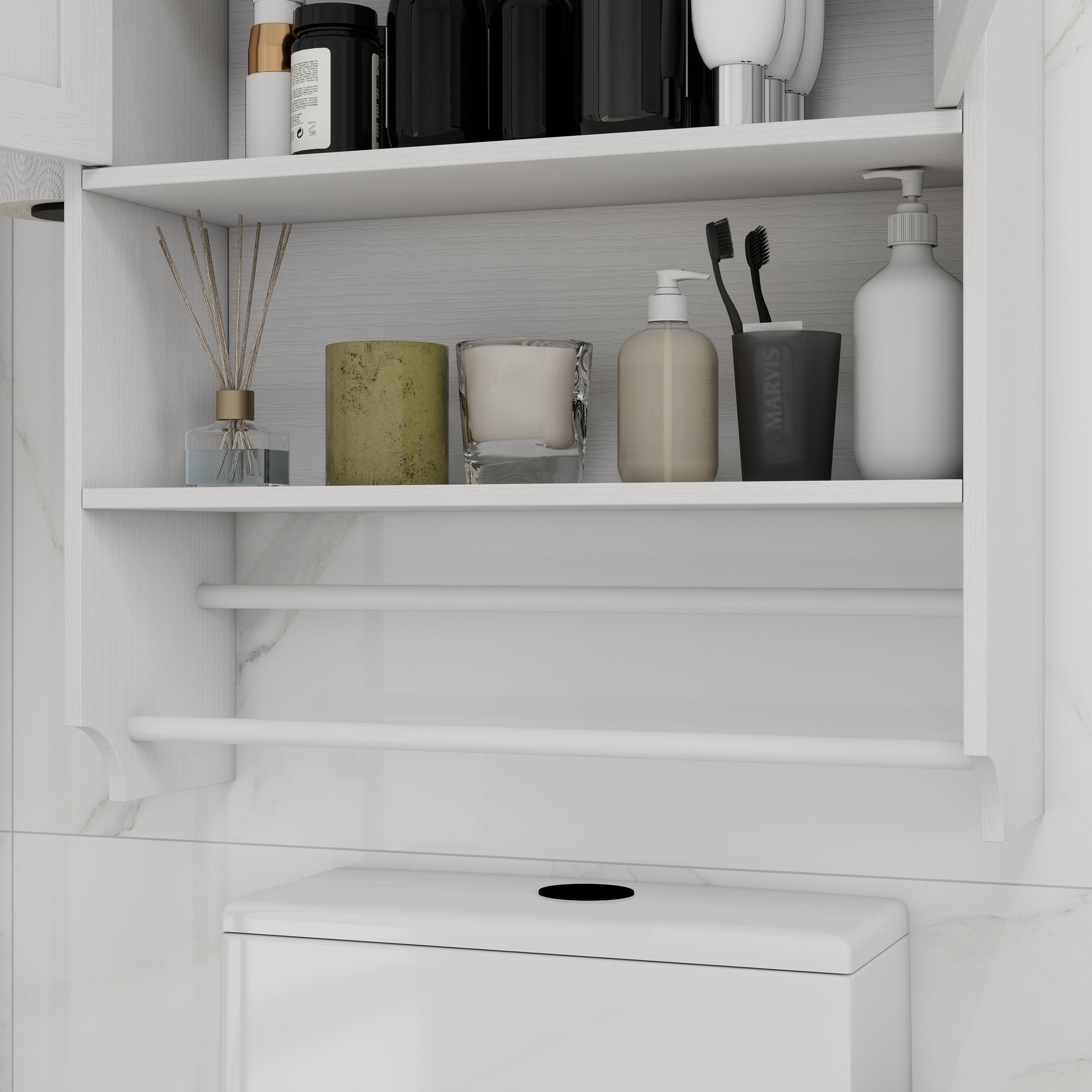 Bathroom Wall Cabinet With Doors,Adjustable Shelf,Towel Bar And Paper Holder, Over The Toilet Storage Cabinet, Medicine Cabinet For Bathroom-White