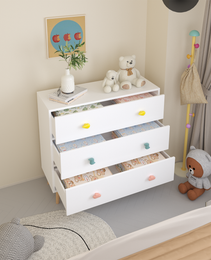 Kids 3 Drawer Dresser, Baby Nightstand For Bedroom, Storage Cabinet For Toddler Child For Living Room, Toddler Room, Nursery, Closet, Apartment White
