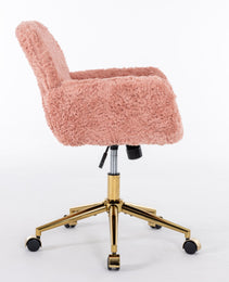 A&A Furniture Office Chair,Artificial Rabbit Hair Home Office Chair With Golden Metal Base,Adjustable Desk Chair Swivel Office Chair,Vanity Chair