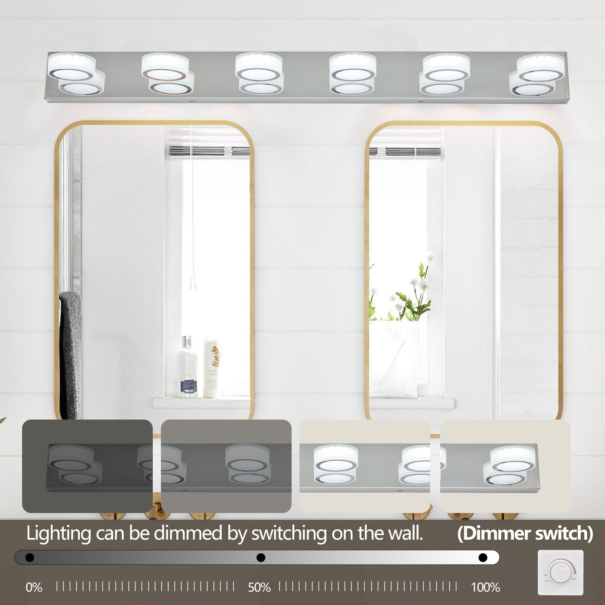 45 Modern 6-Light LED Vanity Light, Sleek Chrome Bathroom Wall Light Fixture For Mirror, Shower, And Bathroom Decor
