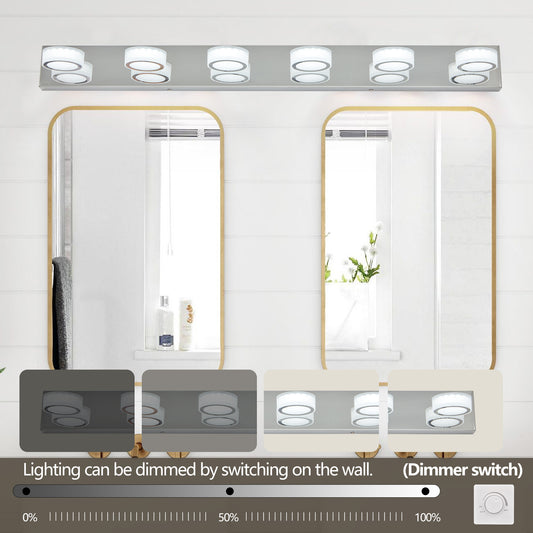 45 Modern 6-Light LED Vanity Light, Sleek Chrome Bathroom Wall Light Fixture For Mirror, Shower, And Bathroom Decor