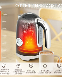 Retro Black Breakfast Set: 1.7L Rapid-Boil Kettle & 4-Slice Toaster – Vintage Curves with Real-Time Temperature Gauge