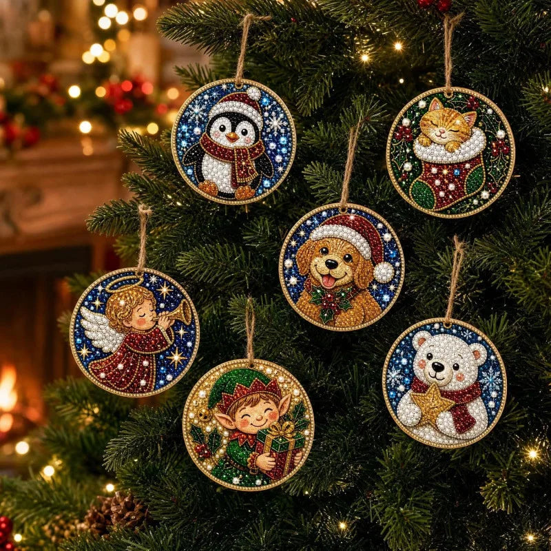 6pcs DIY Diamond Art Painting Christmas Acrylic Ornaments Kit,Pearl Craft for Holiday Window Christmas Tree Home Decoration Gift