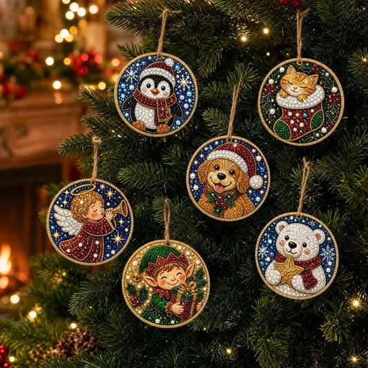 6pcs DIY Diamond Art Painting Christmas Acrylic Ornaments Kit,Pearl Craft for Holiday Window Christmas Tree Home Decoration Gift