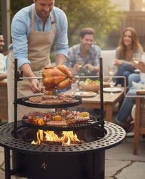 33 Inch Outdoor Fire Pit With 2 Cooking Grills, Wood Burning Firepit With Removable Swivel Grill, For  Deck Bonfire Patio Picnic, Black